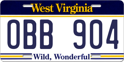WV license plate OBB904