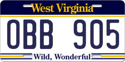 WV license plate OBB905