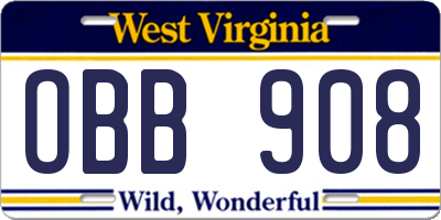WV license plate OBB908