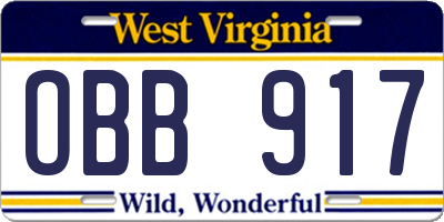 WV license plate OBB917
