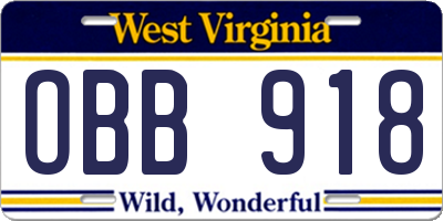WV license plate OBB918
