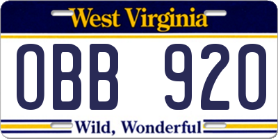 WV license plate OBB920
