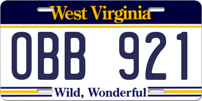 WV license plate OBB921