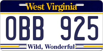 WV license plate OBB925