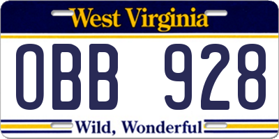 WV license plate OBB928