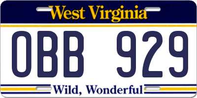 WV license plate OBB929