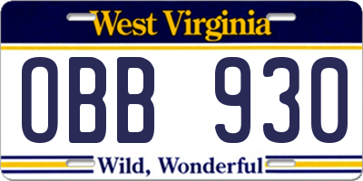 WV license plate OBB930