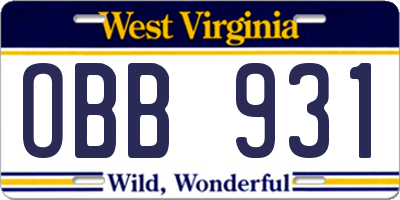 WV license plate OBB931