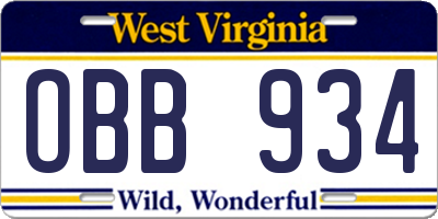 WV license plate OBB934