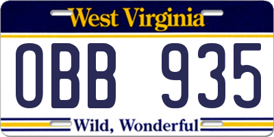 WV license plate OBB935