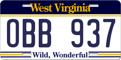 WV license plate OBB937