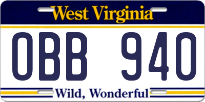 WV license plate OBB940
