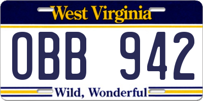 WV license plate OBB942