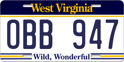 WV license plate OBB947