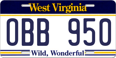 WV license plate OBB950