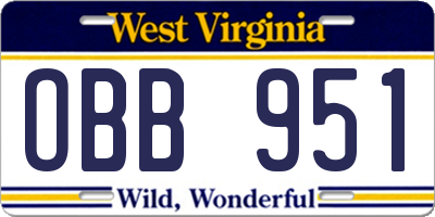 WV license plate OBB951
