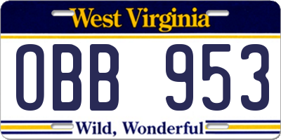 WV license plate OBB953