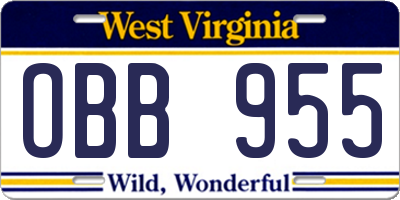 WV license plate OBB955