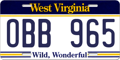 WV license plate OBB965