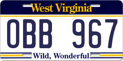 WV license plate OBB967