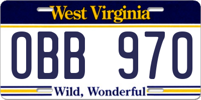 WV license plate OBB970