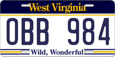 WV license plate OBB984