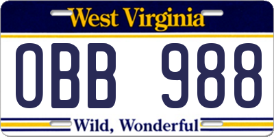 WV license plate OBB988