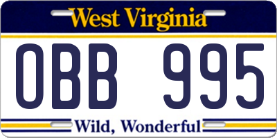 WV license plate OBB995