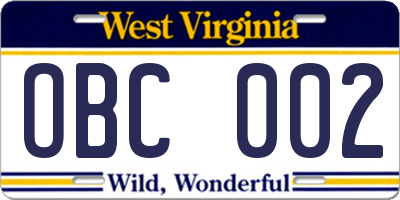 WV license plate OBC002