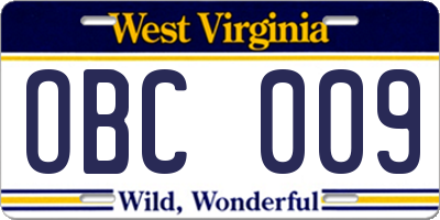 WV license plate OBC009