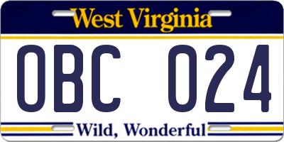 WV license plate OBC024