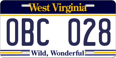 WV license plate OBC028
