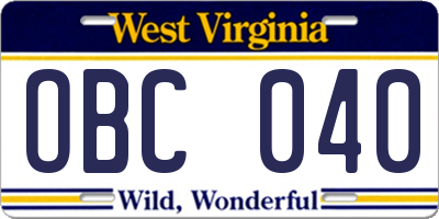 WV license plate OBC040