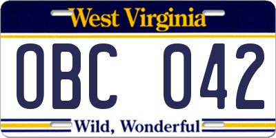 WV license plate OBC042