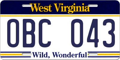 WV license plate OBC043