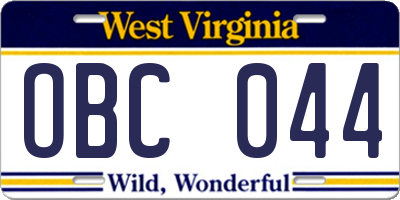 WV license plate OBC044