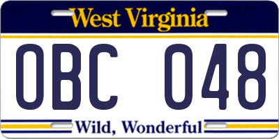 WV license plate OBC048