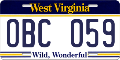 WV license plate OBC059