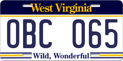 WV license plate OBC065