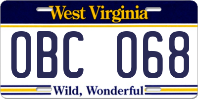 WV license plate OBC068