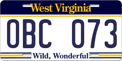 WV license plate OBC073