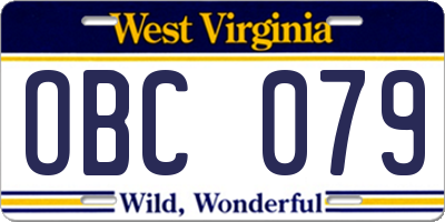 WV license plate OBC079