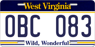 WV license plate OBC083