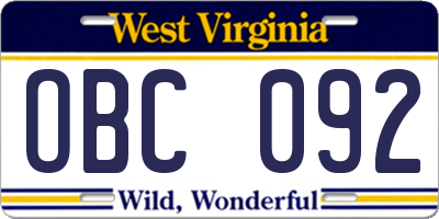 WV license plate OBC092