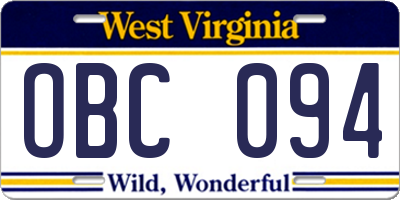 WV license plate OBC094