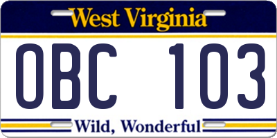 WV license plate OBC103