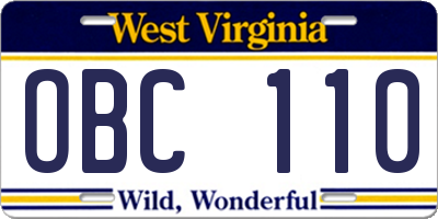 WV license plate OBC110