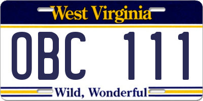 WV license plate OBC111