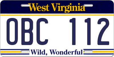 WV license plate OBC112