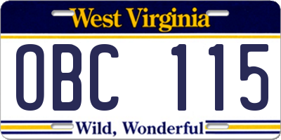 WV license plate OBC115